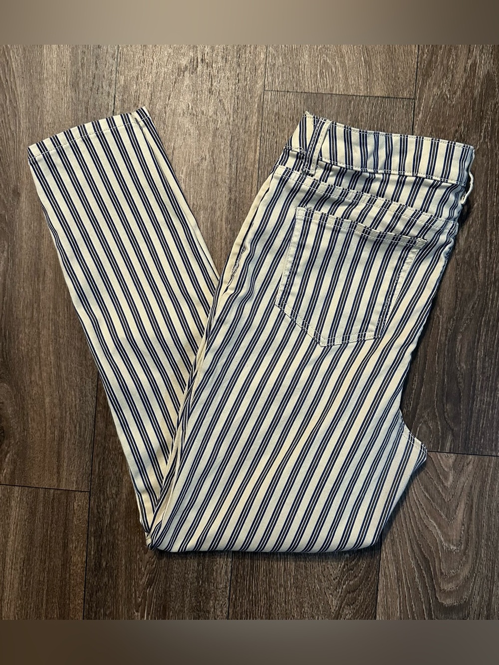 Blue and white striped skinny ankle stretch pants Sz 12 by Needle&Cloth